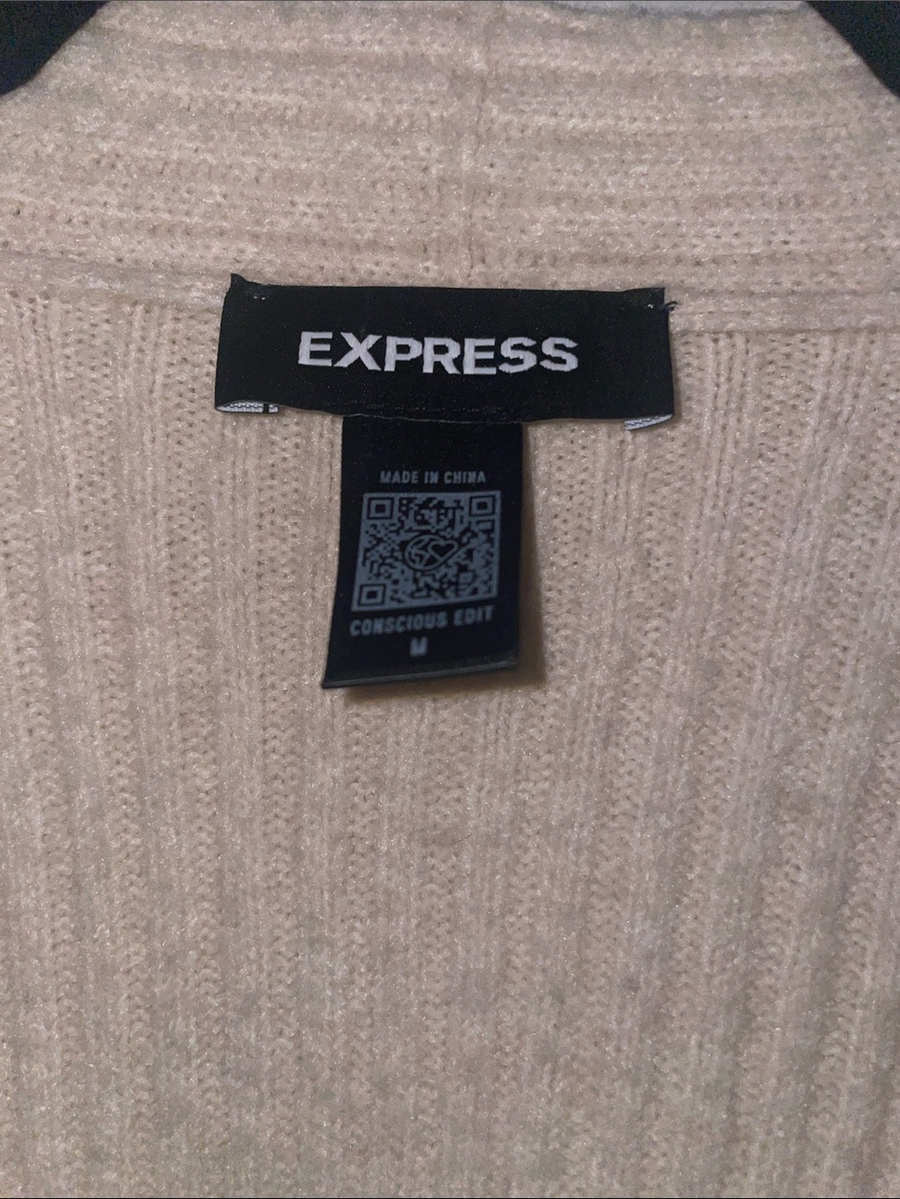 Express Beige Ribbed Cut-Out Button-Front Cardigan - Picture 2 of 3